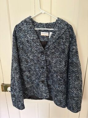 Alfred Dunner Navy and Black Marled Bouclé Button Jacket